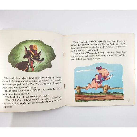 Vtg Walt Disney Three Little Pigs 24 Page Read Along Book NO Tape 16DC - Picture 2 of 4